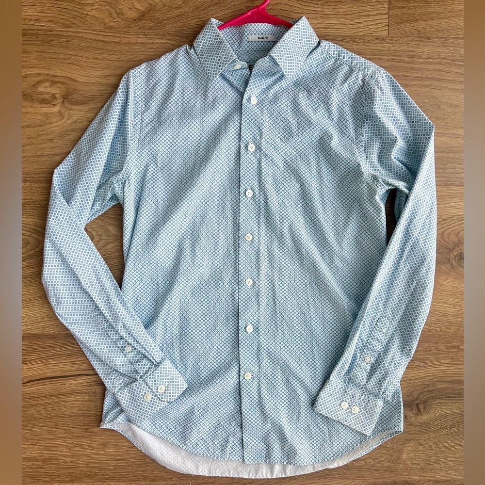 Express | Men’s Slim Fit Light Blue Pattern Button down shirt size S